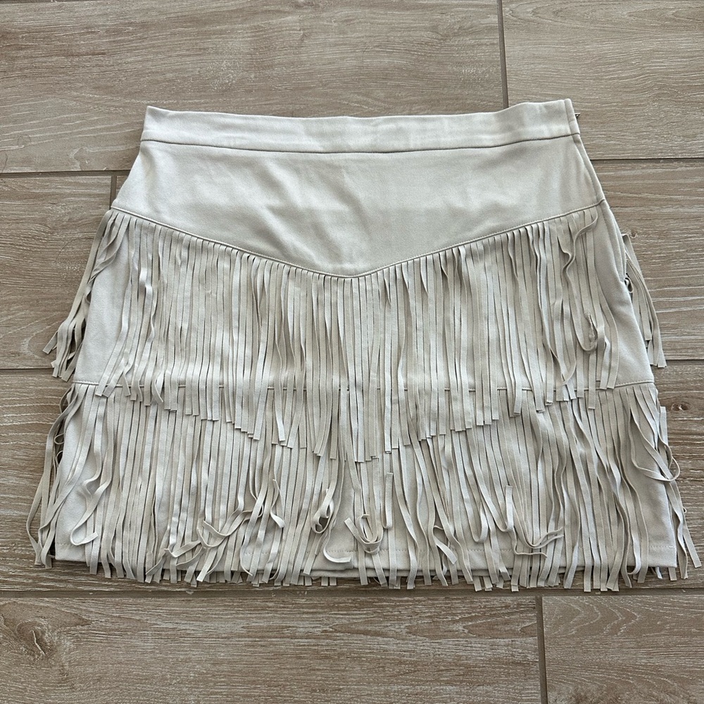 Francesca's Collections Cream Fringe Mini Skirt NWT